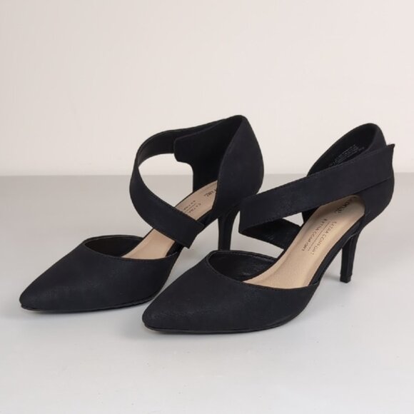 3/$20 George Asymmetric Pointed Heels Elegant Black Faux Suede Cushioned Shoes - Picture 13 of 13